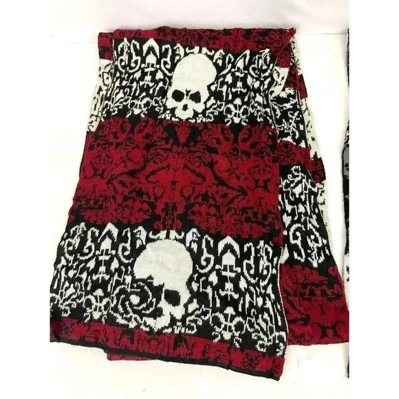 Lot of 2 Skull Scarves 70"x 11" Unique Pattern Red White Gray Scarf Goth Punk - Picture 3 of 8